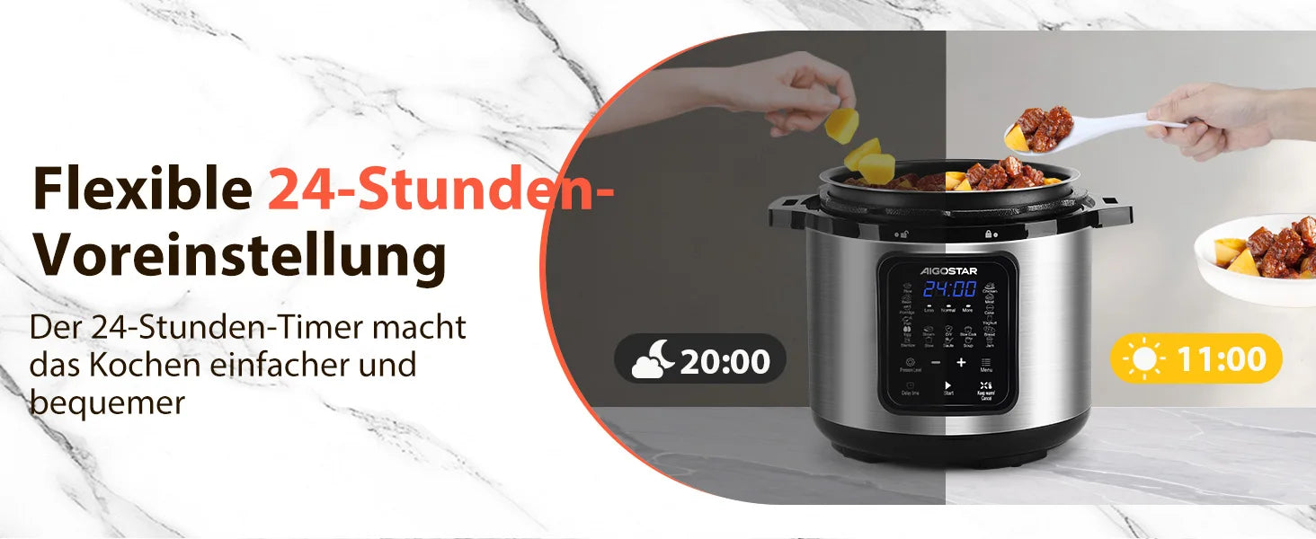 Aigostar Pressure Cooker 6L, 18-in-1 Multicooker, Keep Warm, Non-Stick Coating, Easy Cleaning, Digital Touchscreen, 1000W Pressu