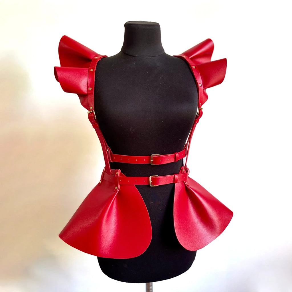 Leather Skirt Women's Belts Fashion Body Harness Belt Skirt With Ruffle Hem Gothic Style Waist &Shoulder Belt Clothing Accessory