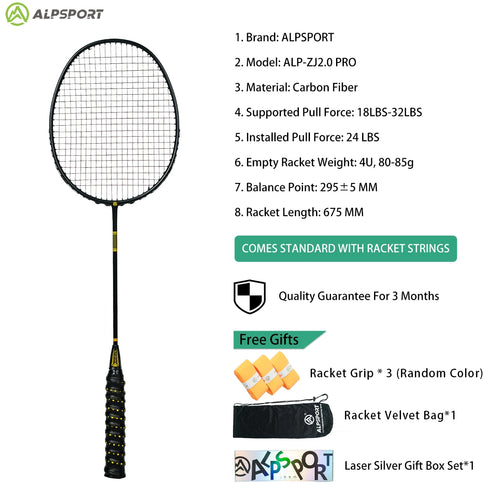 ALP ZJ2.0 Pro 4U 85g 100% Carbon Fiber + Titanium Alloy Badminton Racket Ultra-light Sports Equipment Racket Badminton Training