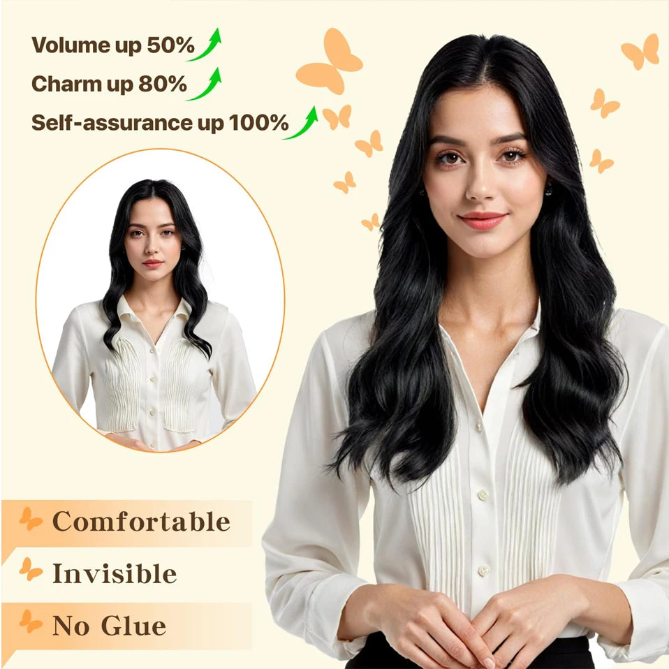 TESS Wire Hair Extensions Invisible Straight Wire Remy Human Hair Extensions with Transparent Line Clip In Hair Weft For Women