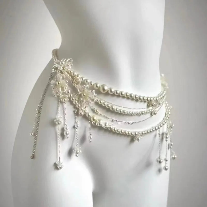 Multilayer Pearl Belt Waist Chain for Women's Fashion Retro Y2K Designer Belt Character Playing Clothes Accessories Party Belts Main image
