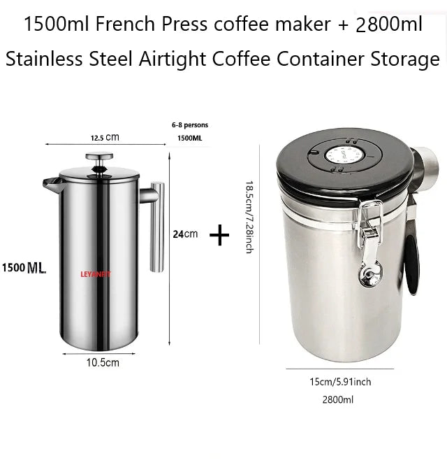1.5L Coffee Maker French Press Stainless Steel Espresso Coffee Machine French Press Double-Wall Insulated Coffee Tea Maker Pot