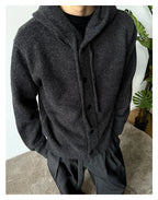 New Casual Luxury Hooded Knitted Cardigan For Man Korean Fashion Loose Button-up Sweater Y2K Vintage Streetwear Knitwear Coat