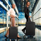Comanlai 3Pcs Rolling Luggage Sets, Black Hard-shell Suitcases, Classical Striped Design, with 360° Universal Wheels, TSA Lock and Telescopic Handle,  for Business Outdoor Travelling