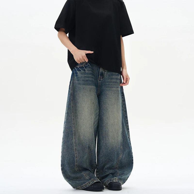 2025 Spring New Men's Jeans Oversized Wide Leg Pants Loose Vintage Patchwork Lightning Cracked Denim Trousers Streetwear Male Secondary image