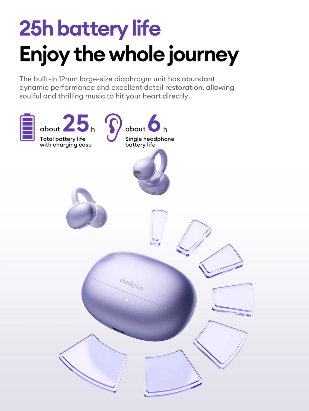 Lenovo LK6 Over Ear Wireless Bluetooth 5.4 Headphones Sound Quality Noise Reduction Ear Clip Earphones Long Endurance Earsets