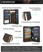 Family Passport Wallet with AirTag Slot for Travel Genuine Leather Credit Card Boarding Pass Holder Pen Cover Money Clutch Bag