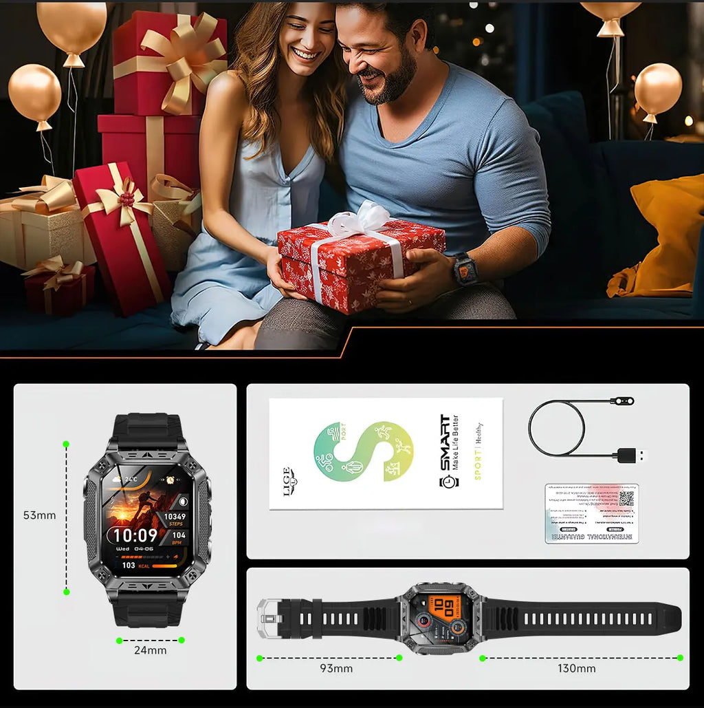 2026 TANK New 1400mAh Military GPS Smart Watch Men 2.01" AMOLED Screen 10ATM Waterproof Clock SOS Call Flashlight Smartwatch iOS