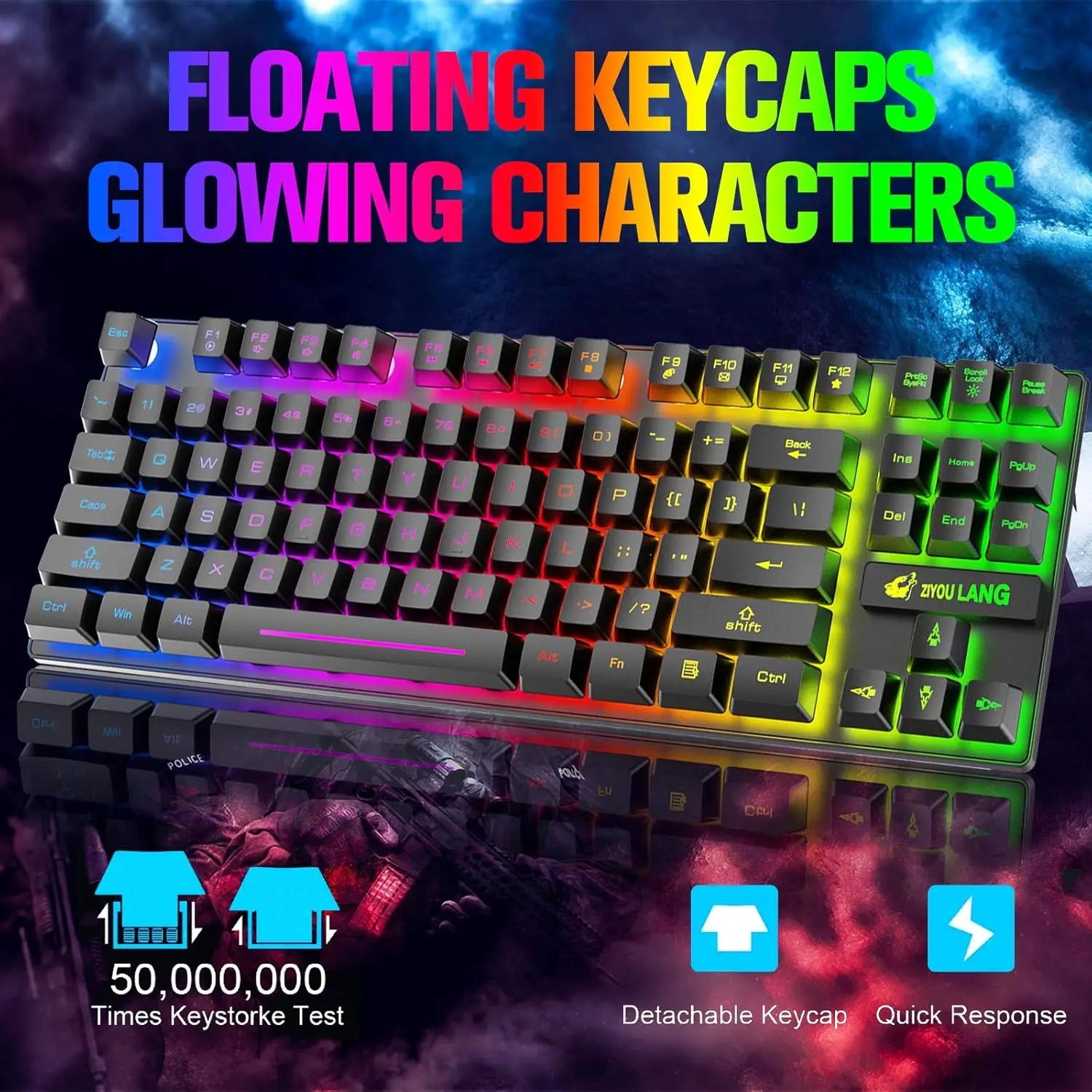T87 Wireless Keyboard Mouse Set, Rainbow Backlit 2.4G Rechargeable Gaming Keyboard 2400DPI Optical Gaming Mouse with Mouse Pad Secondary image