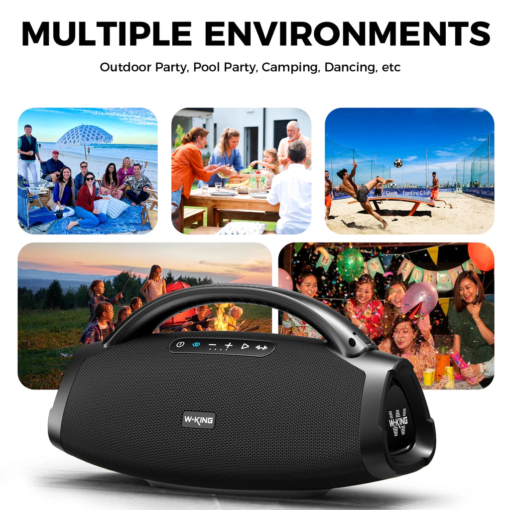 W-KING 200W RMS Portable Bluetooth Speakers, Massive Bass Party Boombox IPX7 Waterproof Speaker Large, Loud Outdoor Speaker