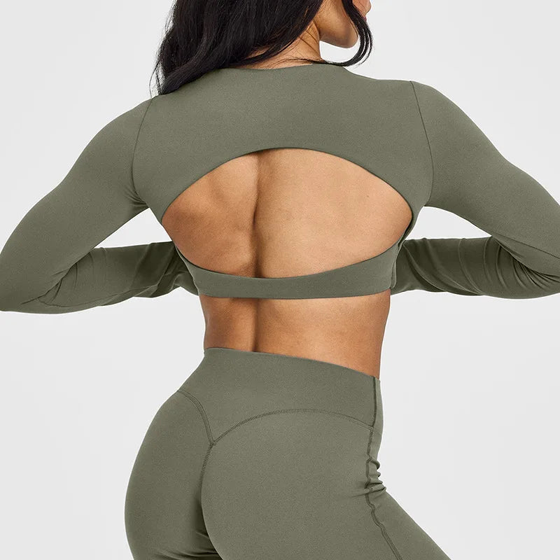 NCLAGEN Yoga Top With Built-in Bra Long-sleeve Women's Gym Clothes Backless Workout Tee High Elastic Breathable Fitness Shirt