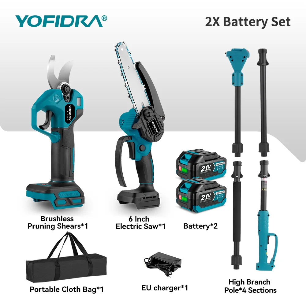 YOFIDRA Brushless Telescoping Pole Electric Chainsaw High Scalable 30MM Pruner Shear Scissor Garden Tool For Makita Battery Pin