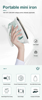 100-240V Mini Iron Handheld Garment Ironing Machine Ceramic soleplate Wet Dry Dual use Clothes Fabric Ironing Portable fortravel