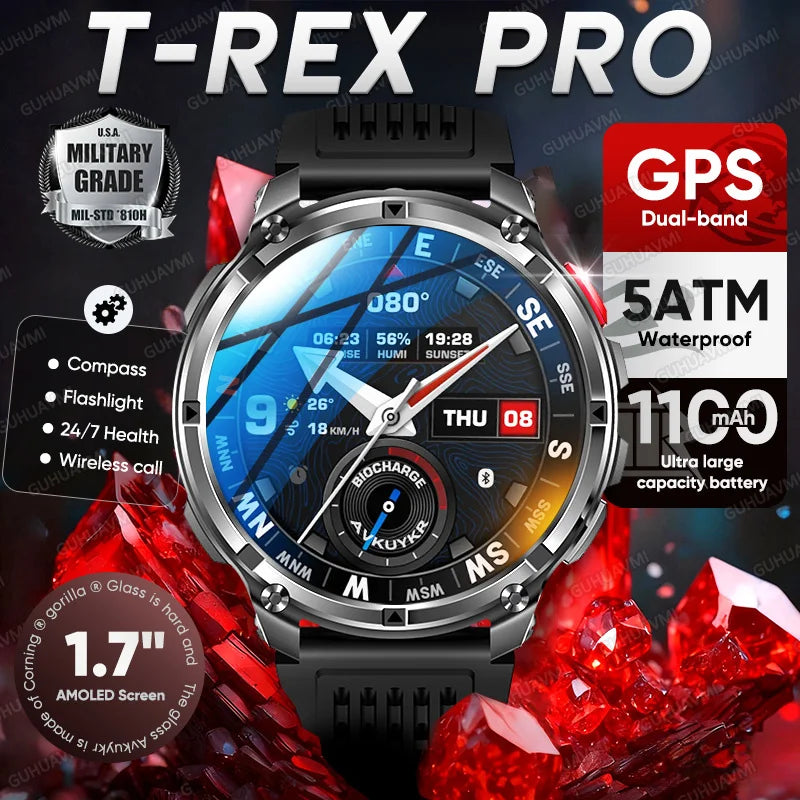 2026 New T-Rex3 Pro 1100mAh Battery Smart Watch GPS path 5ATM Waterproof Sports Run tracker Outdoors Compass Military Smartwatch Main image