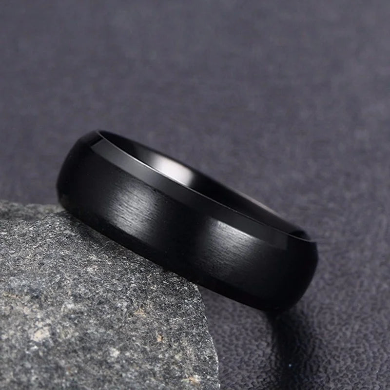 Vnox Personalize Stainless Steel Beveled Edge Brushed Center Ring for Men Women Black Wedding Band Custom Name Letter Date Ring