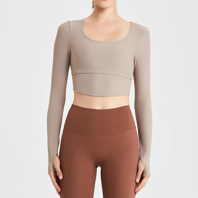 QINACTIVE Yoga suit with long sleeves chest pads new autumn winter tight fitting top T-shirt sport running training fitness suit