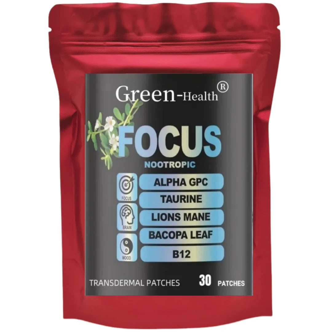 Nootropic Brain Transdermal Patches - Lions Mane Vitamin C & B12 Taurine Bacopa - Cognitive Function Support 30 Patches 6-in-1 Main image