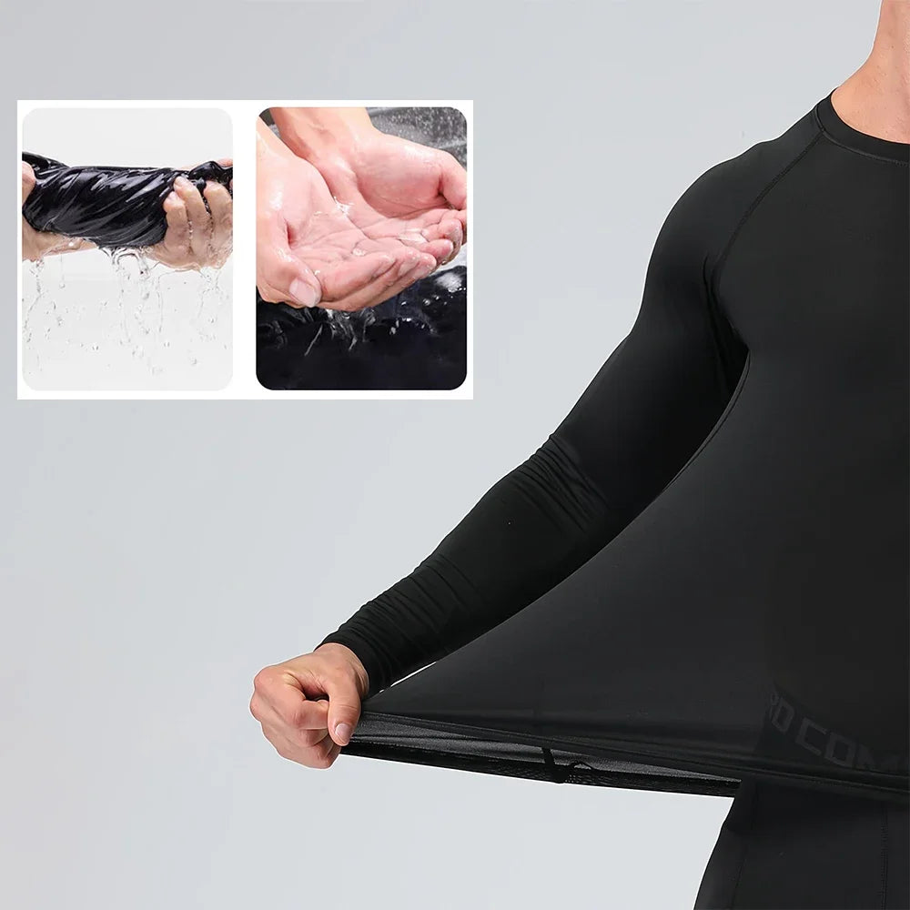 Men's Compression Long Sleeve Shirt Black Fitness T-shirt Male Running  Quick Drying Gym Top Sun Protection Sports Base Layer