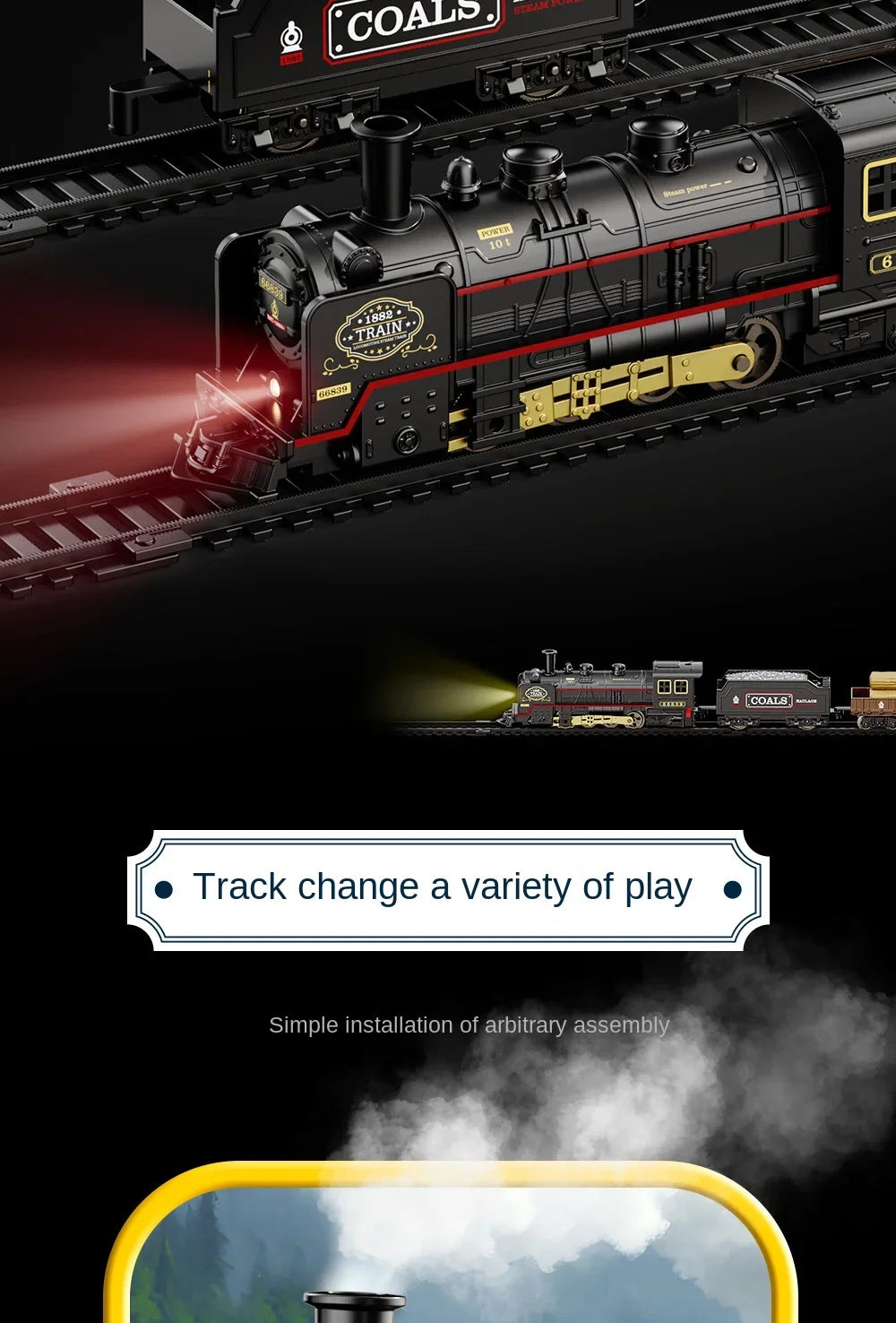 Kids Retro Electric Steam Train Rail Toys Classical Railway Freight Train High-Speed Tracks Train Model Boys Toys Christmas Gift