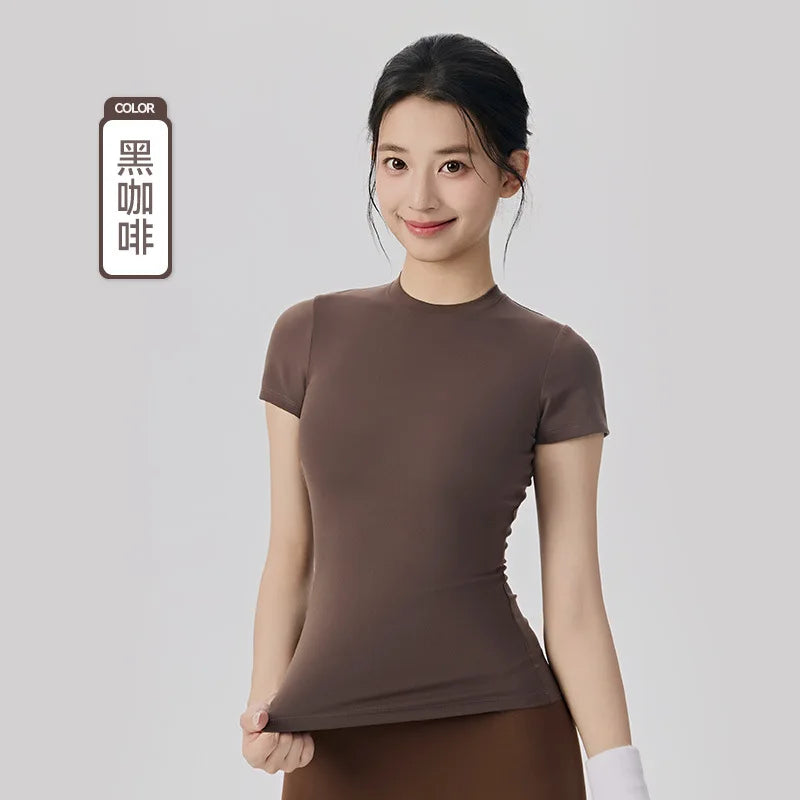 Spring and Summer Yoga Wear Short-sleeved Nude Tight-fitting Fitness Wear for Women Outdoor Running Training Sports T-shirt