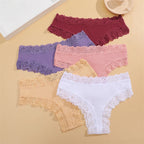 FINETOO 3Pcs Women Cotton Underwear Panties Sexy Lace Brazilian Briefs Low Waist Floral Solid Color G-string Breathable Lingerie