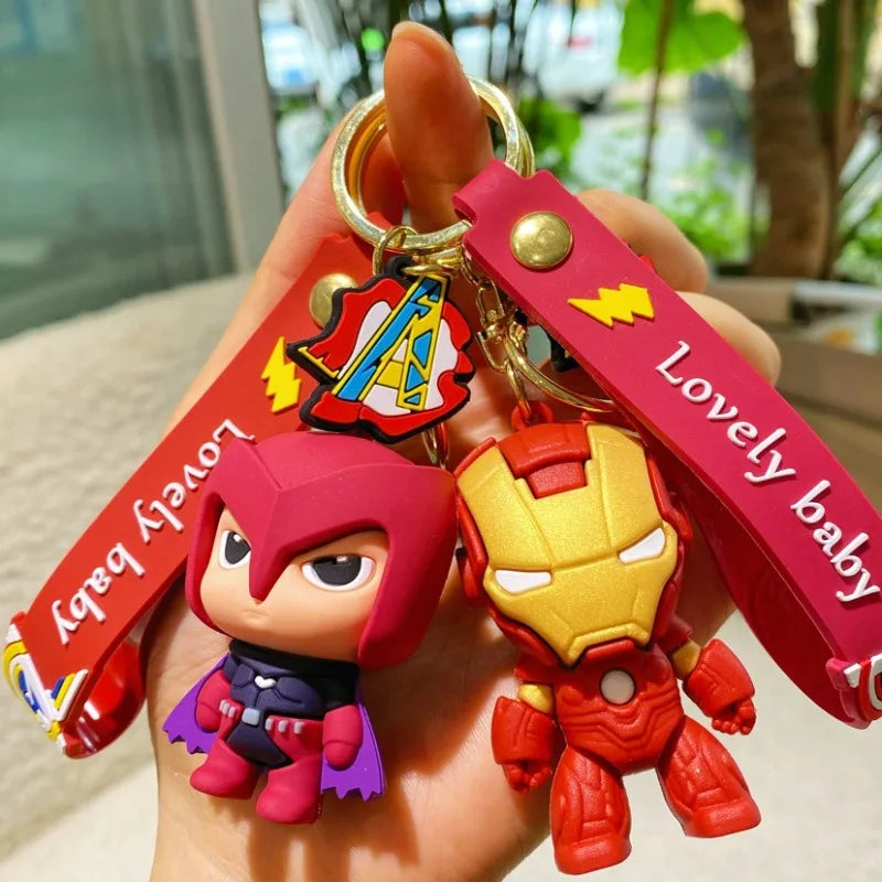 Marvel cartoon Avengers cute silicone doll keychain Spiderman Iron Man Captain America Hulk Thor Batman school bag pendant