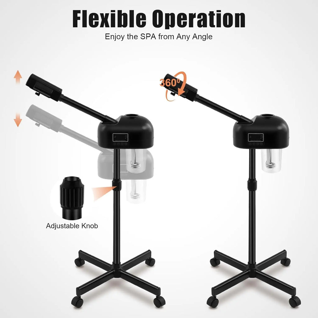 Portable Aesthetic Professional Height Adjustable Facial Steamer with LCD Screen and Wheels, Suitable for Beauty Salons and Home