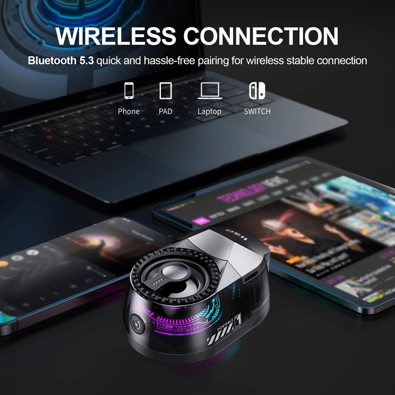 Magnetic 3-in-1 Bluetooth Speaker with Earbuds, Phone Stand,RGB Light, Portable Wireless Headset for iPhone/Android