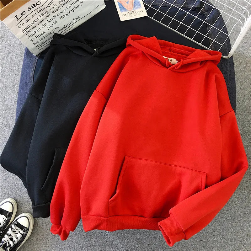 2024Autumn Casual Women's Solid Hoodie Comfortable Strecth Sweatshirts Loose Pocket Warm Clothes Fashion Street Female Pullovers