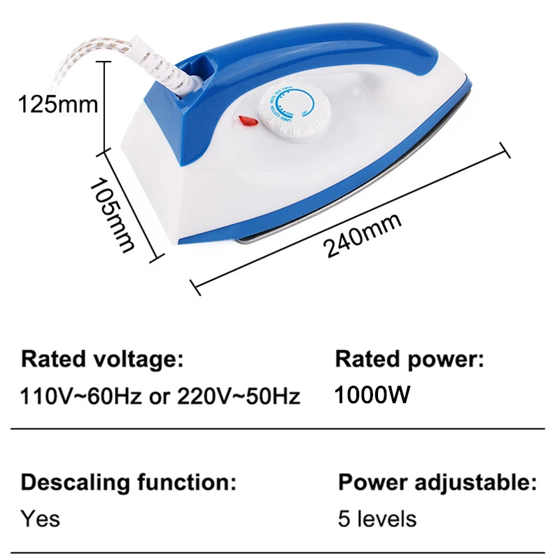 Adjustable Temperature Portable Electric Iron Fast Heating Travel Craft Dry Ironing Machine Clothes Wrinkle Removal Baseplate