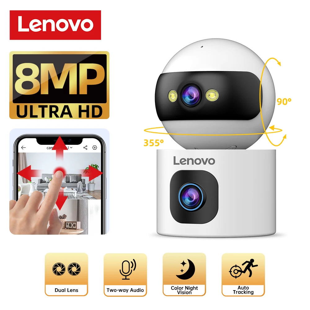 Lenovo ڈوئل لینس HD IP سیکیورٹی کیمرہ 8MP انڈور وائی فائی کیمرہ آٹو ٹریکنگ کلر نائٹ CCTV آڈیو ویڈیو سرویلنس کیمرہ Main image