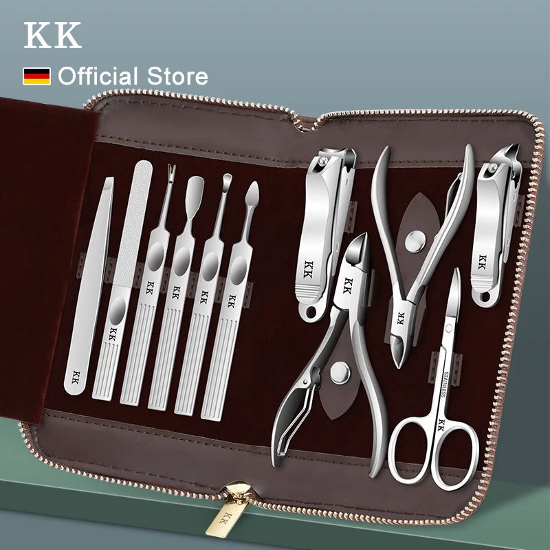 KK 11 in 1 Manicure Tools Professional Nail Clippers Set Stainless Steel Nail Cutter Pliers Scissors Kit Foot Care Hand Care Main image