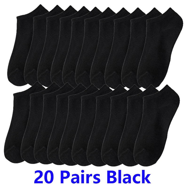 10/20/30Pairs Men's Socks Ankle Socks White Black Breathable Comfy Sweat-absorbing Boat Socks Unisex Casual Solid Short Socks