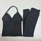 2 Pieces Set Yoga Leggings Set Women Backless Tank Tops High Waist Scrunch Gym Suit Fitness Clothes Outfit Yoga Set