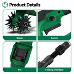 NewBeny Electric Garden Tiller Cultivator Scarifier Foldable Rototiller Soil Loosener Garden Tool