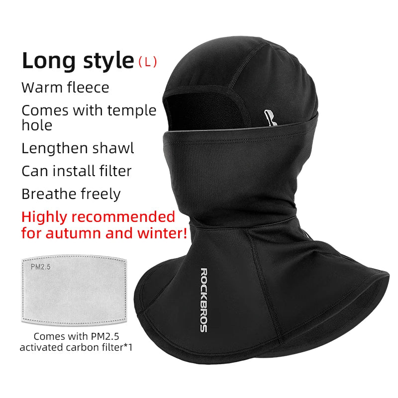 ROCKBROS Cycling Caps Full Face Mask Winter Breathable Windproof Fleece Bike Neck Cover Scarf Mask Skiing Motorcycle Bicycle Hat