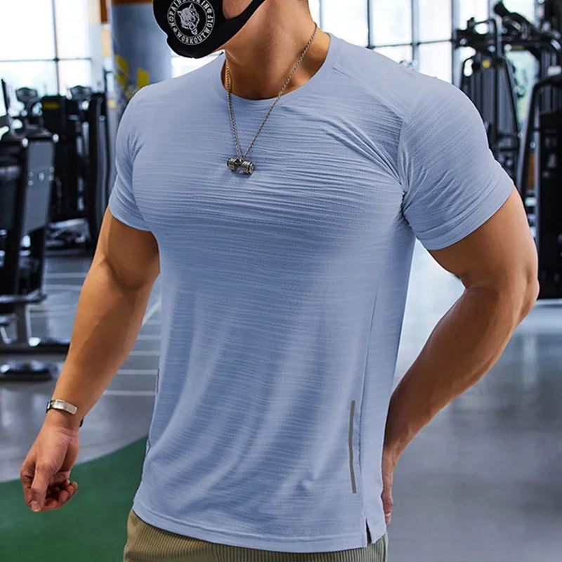 Muscle Training Compression T-shirt Man Running Dry Fit Tee Plain Color Plus Size Gym Men's T-shirts Sports Men Tops Sweatshirt Main image