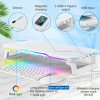 RGB Light Effect Rechargeable Desktop Monitor Height Stand 3 USB 2.0 Port Universal Laptop Storage Rack With Wireless Charging