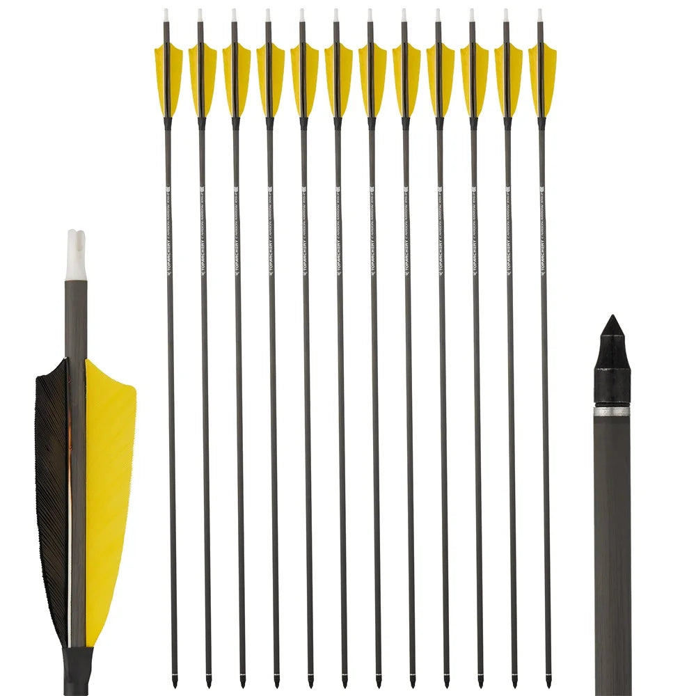 Toparchery 6/12/24pcs 33" Archery Pure Carbon Arrow ID6.2mm Spine 400 with 4'' Natural Feather for Outdoor Shooting Hunting