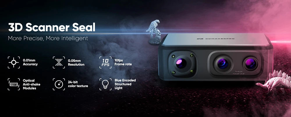 3DMakerpro Seal 3D Scanner, 0.05mm Resolution, 0.01mm Accuracy, 24-bit Color Capture, 5x More Detail Per Unit, Anti-shake Lens