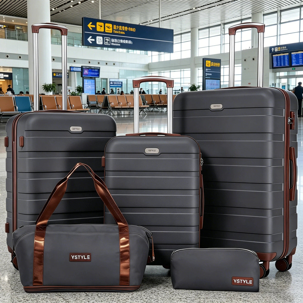 Premium 5-piece Hard Shell Luggage Combo, Multi-size 20/24/28 Inch Travel Trolley Suitcase, Smooth 360° Rolling Wheels with TSA Safety Lock, Complete Travel Set with Handbag & Makeup Bag