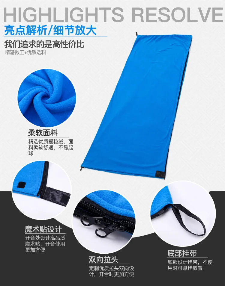 Portable Ultra-light Polar Fleece Sleeping Bag Outdoor Camping Tent Bed Travel Warm Sleeping Bag Liner Camping Sport Accessories