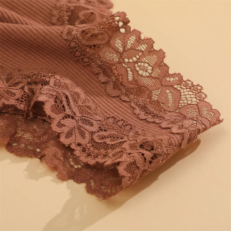 FINETOO 3Pcs Women Cotton Underwear Panties Sexy Lace Brazilian Briefs Low Waist Floral Solid Color G-string Breathable Lingerie