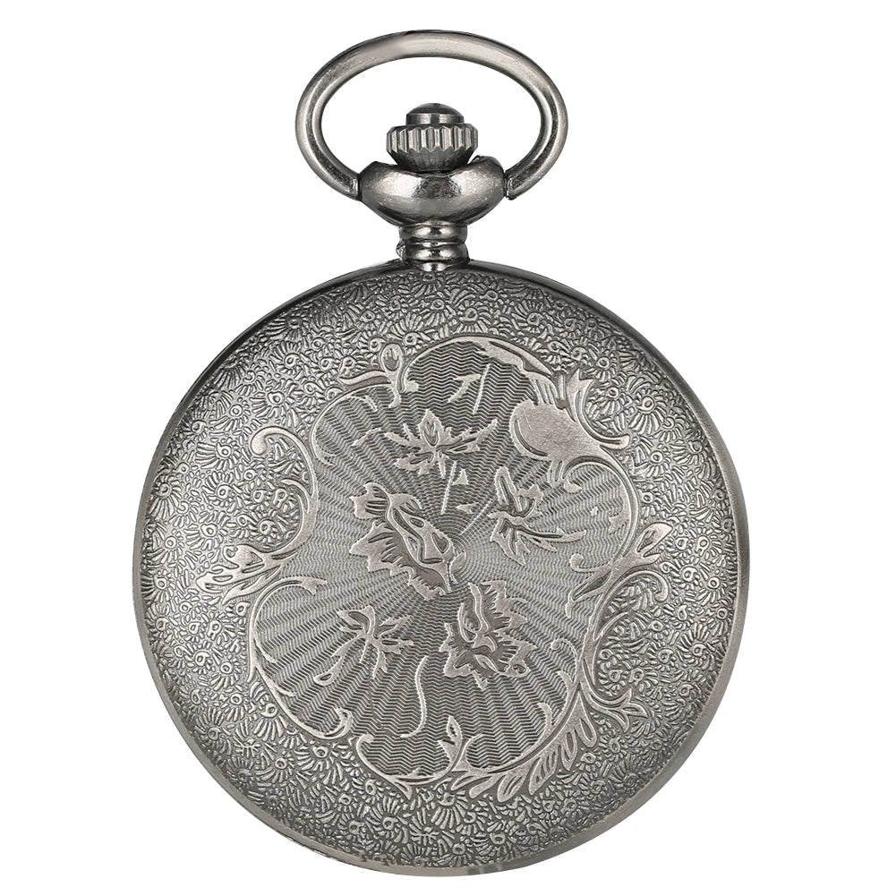 Retro Gray Three-headed Fire Dragon Necklace Quartz Pocket Watch Men Antique Nordic Amulet Pendant Women Game Movie Jewelry Hour