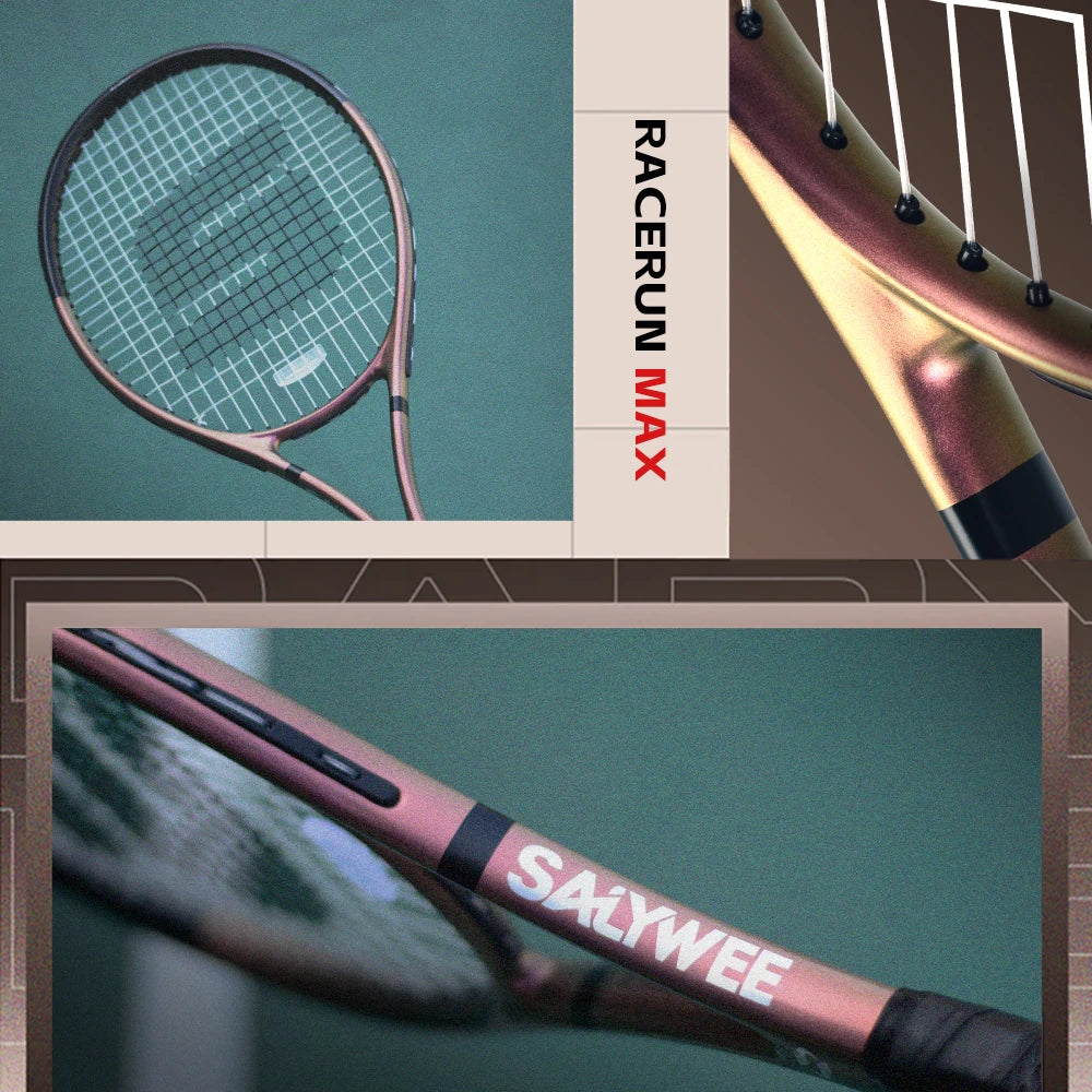 RaceRun-MAX Composite Carbon Tennis Racket, 295±10g Lightweight, 325mm Balance, One-Piece Stable Frame, 50-60lbs, for Advanced