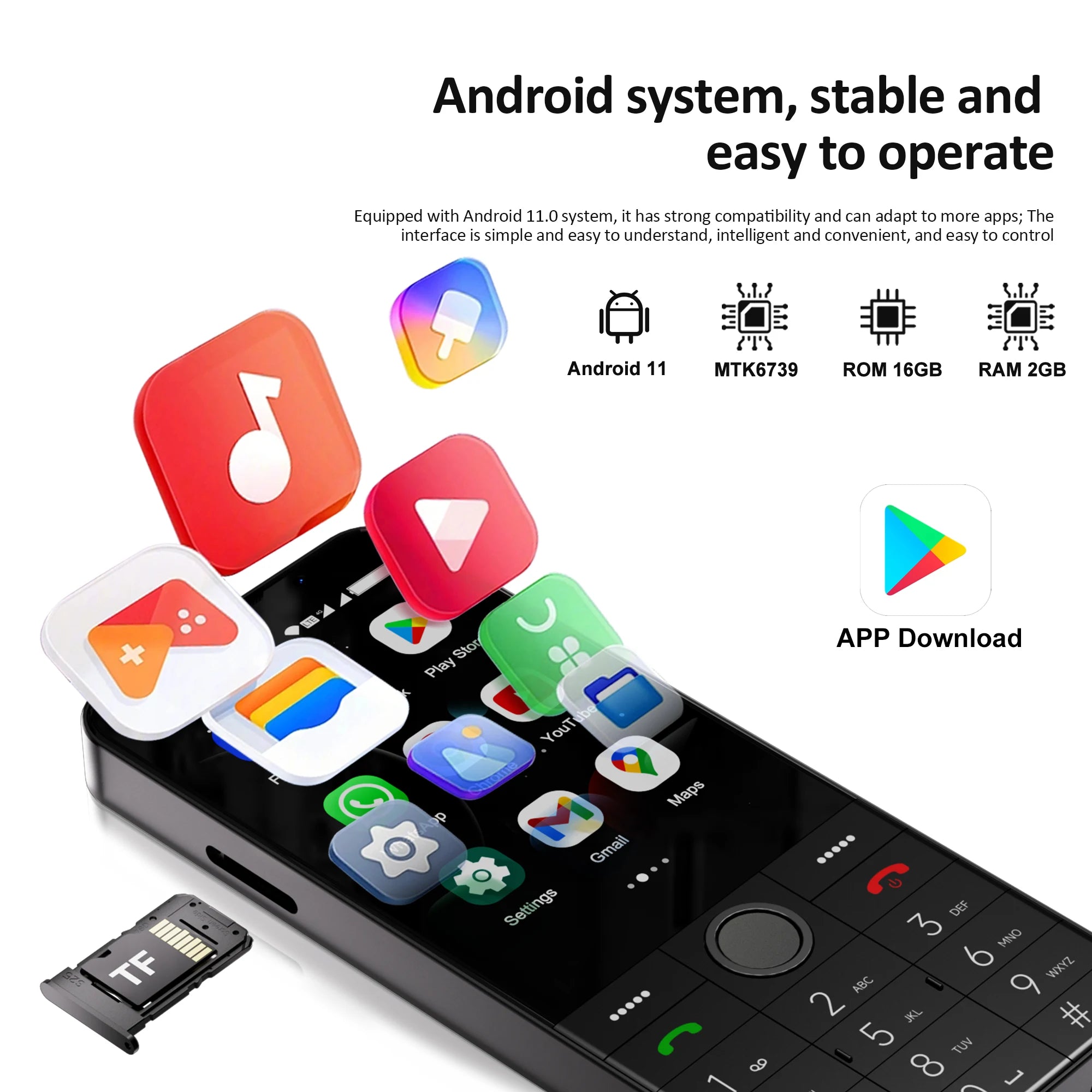 UNIWA F26 PRO 4G Touchscreen Smartphones Keypad Phone 3.5” Dual SIM Android 11 2GB+16GB 2850mAh Cellphone Whatsapp Google Store