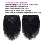 Curly Clip In Extension Human Hair Kinky Curly Clip Ins Full Head for Black Women Brazilian Remy Human Hair Natural Color 8Pcs