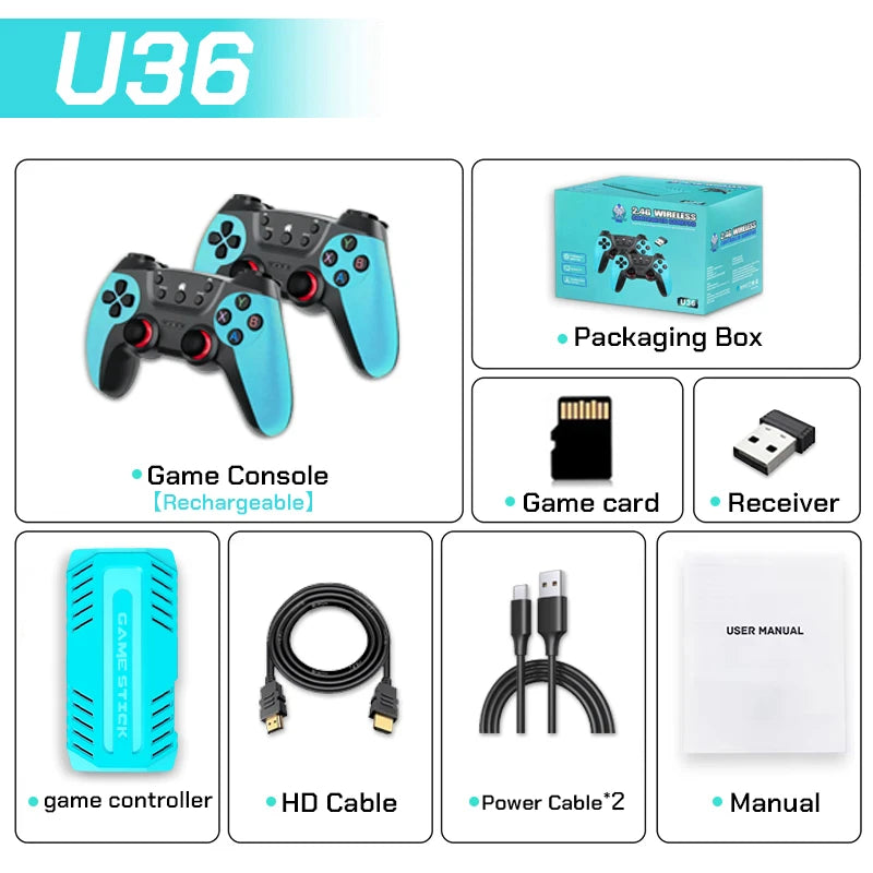 U36 Game Joystick with 50,000+ games pre-installed, 4K HD output, Retro game console, 3D, 40+ emulators, PSP, PS1