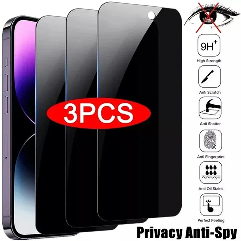 3Pcs Privacy Screen Protector For iPhone 17 16 15 14 13 11 12 Pro Max Mini Plus Anti-spy Protective Glass For iPhone XR X XS 16e Main image