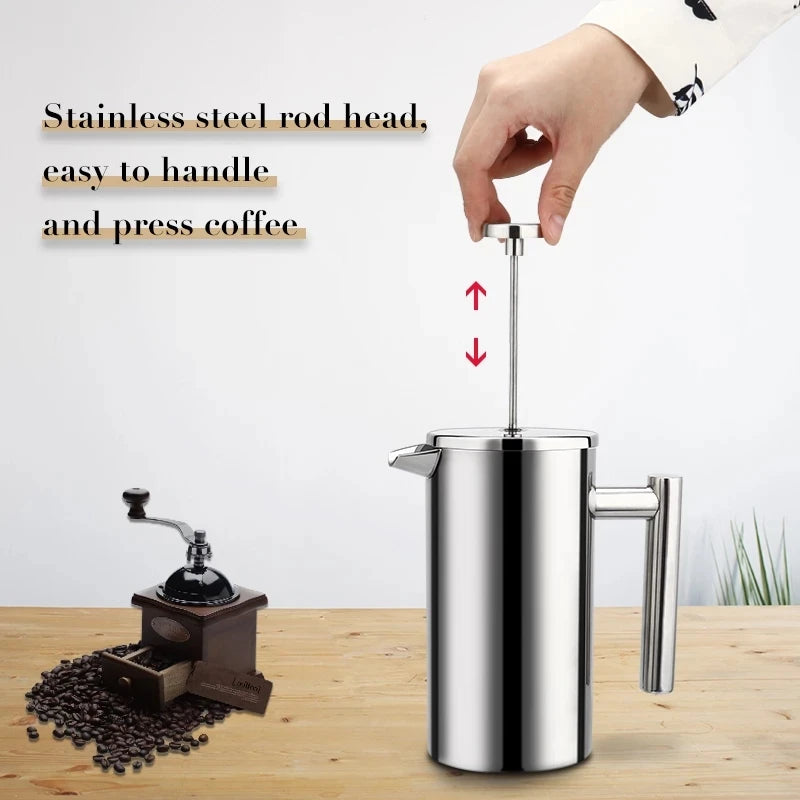 1.5L Coffee Maker French Press Stainless Steel Espresso Coffee Machine French Press Double-Wall Insulated Coffee Tea Maker Pot